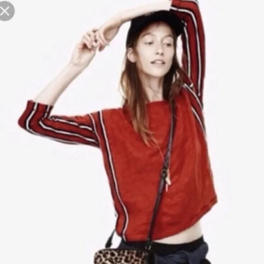 Women's Red Striped Long Sleeve Tee